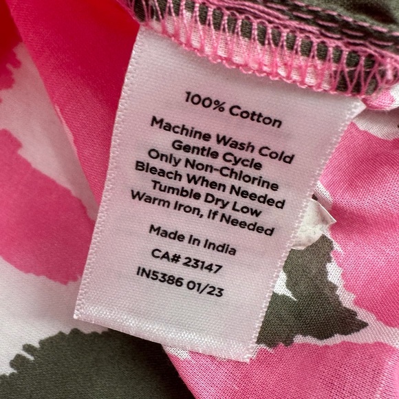 Talbots Popover Top Women’s S Pink Ikat Print Beachy Vacation Cotton 3/4 Slv NWD - Picture 5 of 12